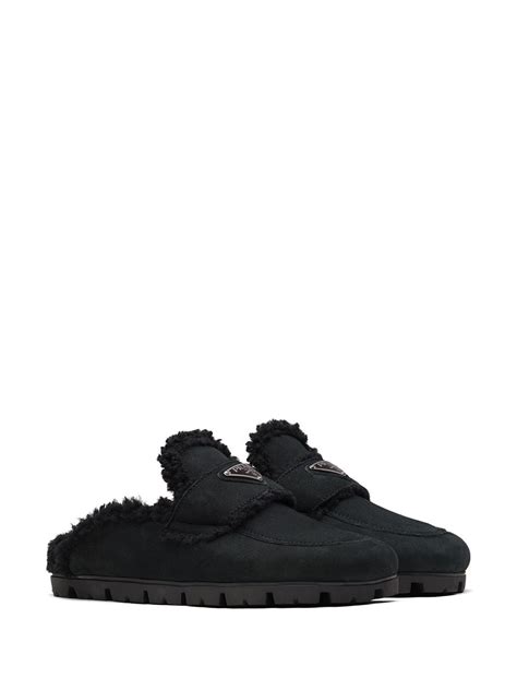 prada logo slippers|Prada shearling slippers.